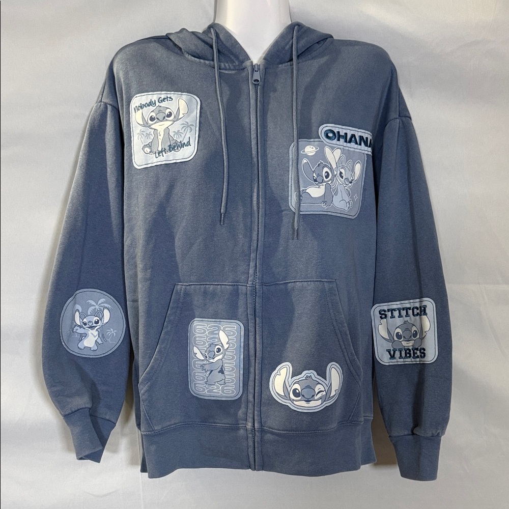 Disney Dusty Blue Stitch Patch Zip-Up Teddy Jacket - Picture 1 of 10